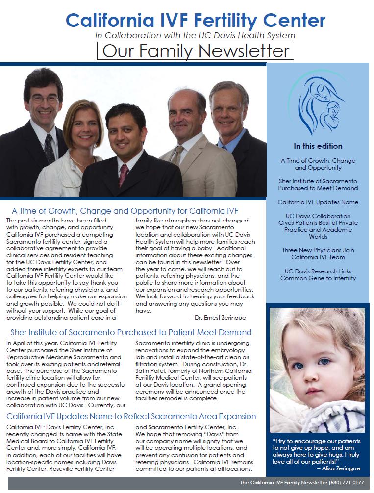 California IVF Infertility Newsletter UC Davis Collaboration